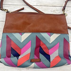 FOSSIL Fiona Crossbody Convertible Bag Purse Multicolor Geometric Chevron